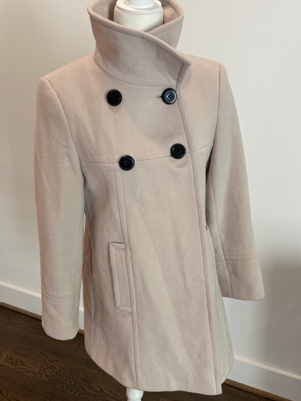 Larry Levine Double-Breasted Pea Coat in Light Blush